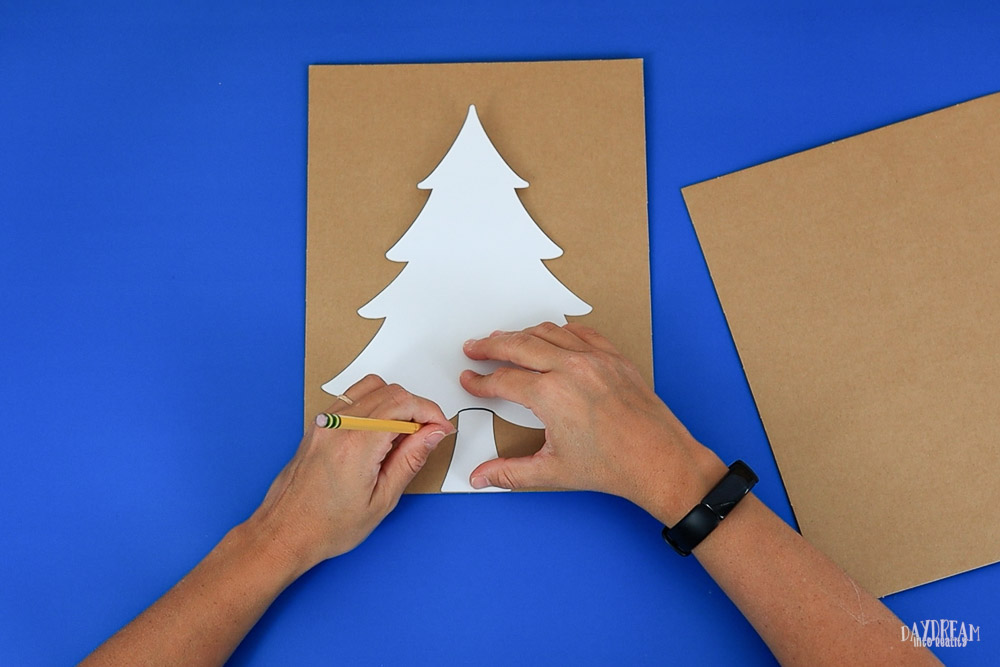 traced Christmas tree on Cardboard