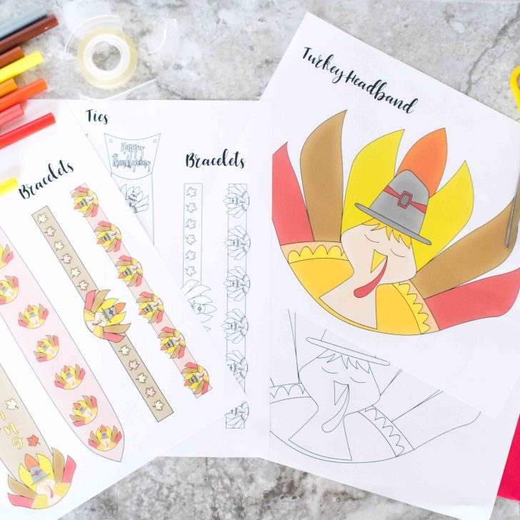 Your kids will love this Thanksgiving Craft! They will look so CUTE and ADORABLE with these Turkey Headband, Ties and Bracelets