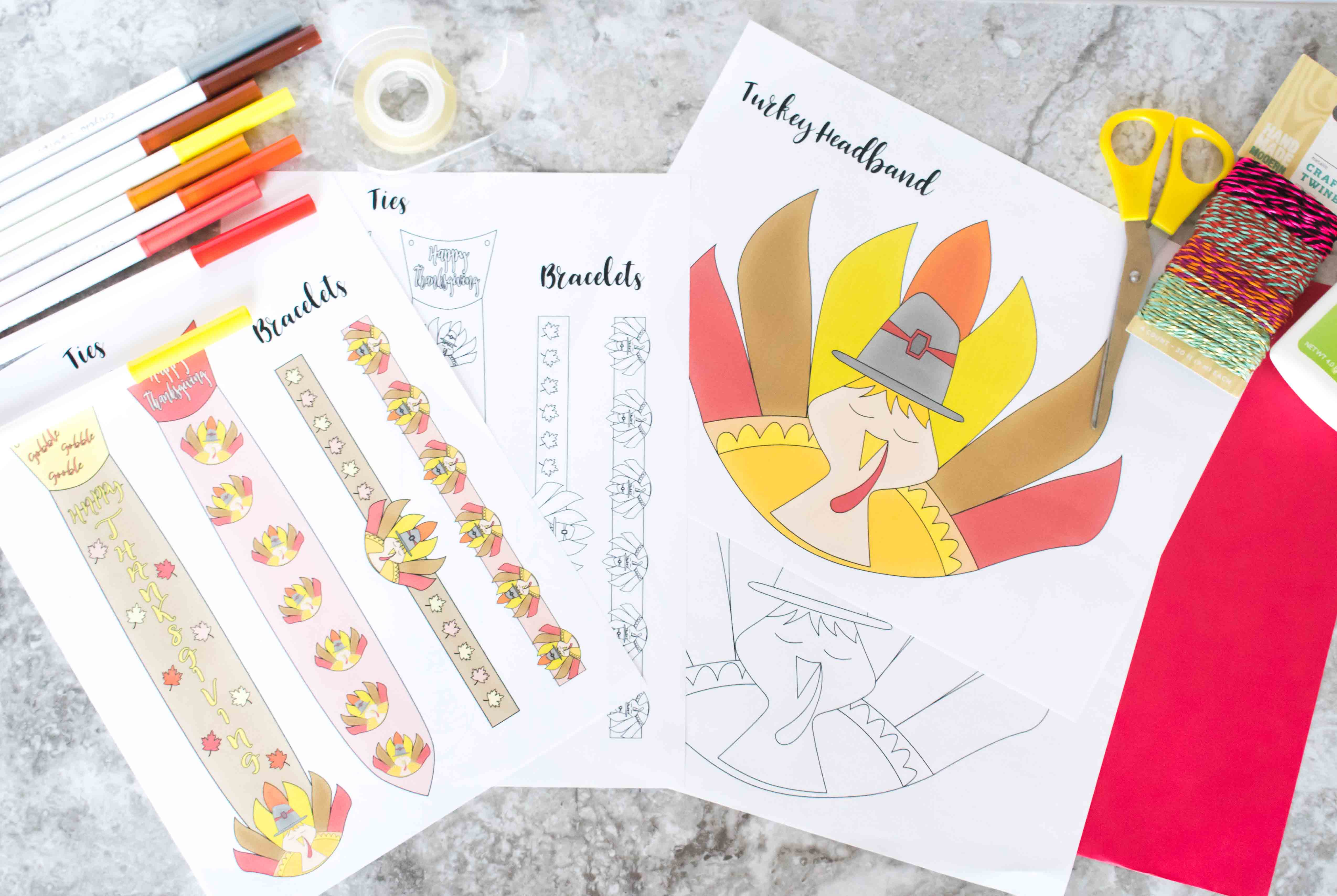 Your kids will love this Thanksgiving Craft! They will look so CUTE and ADORABLE with these Turkey Headband, Ties and Bracelets
