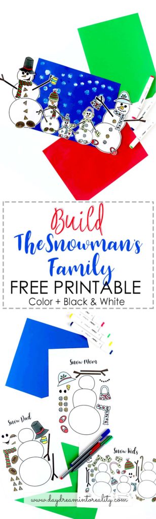 Pinnable Image |  free printable both color and black & white for snowman family coloring project
