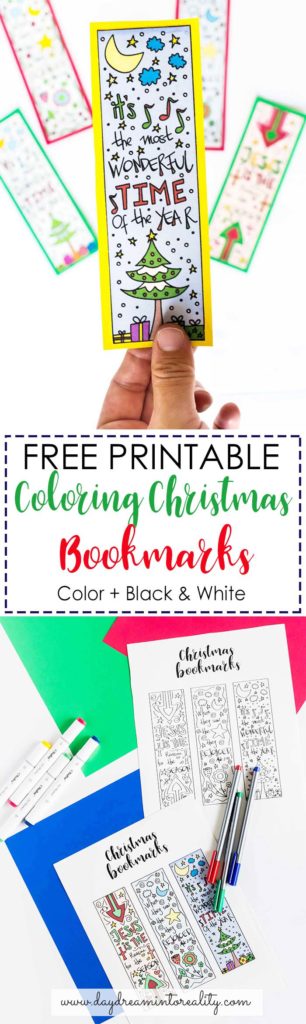 Pinnable Image for hand drawn Coloring Christmas Bookmarks printables