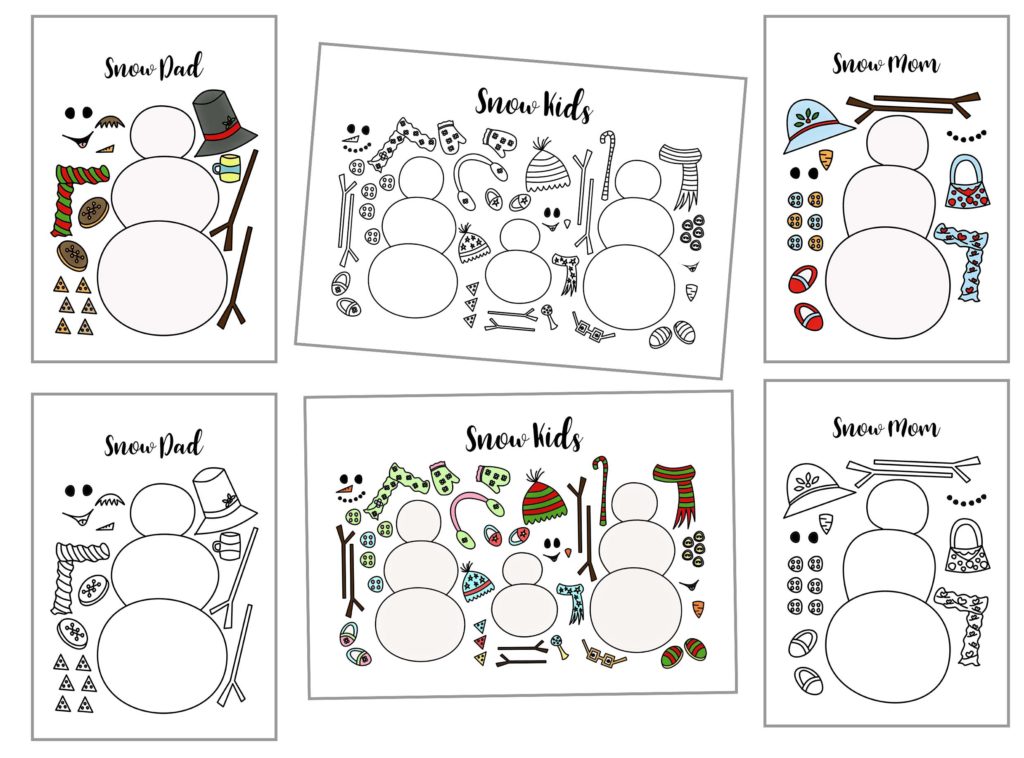 materials needed for snowmen craft printables