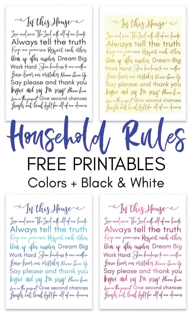 The Household Rules Free Printable is all you will ever need to set a quick reminder, to all of the members of the family, not only about rules and expectations but also about how to have fun and learn new lessons in life!
