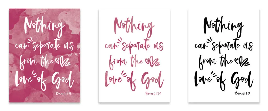 I designed this Romans 8:39 Free Wall Art as reminder of God's unconditional love. Do you need a reminder too? Print this beautiful wall art and display it in your home so you never forget you're not alone!