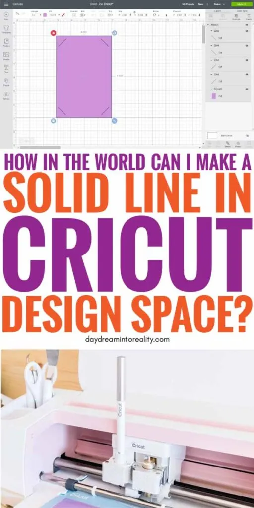 Pinterest Image for adding a solid line to Cricut Design Space.