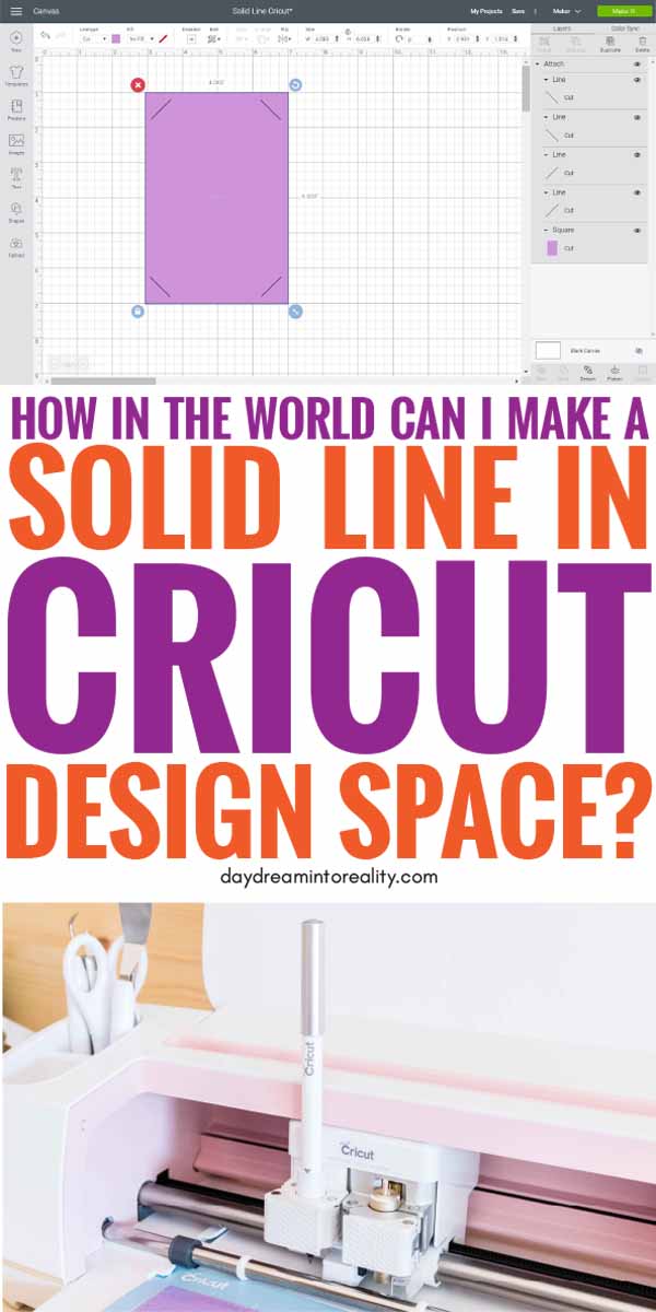 Pinterest Image for adding a solid line to Cricut Design Space.