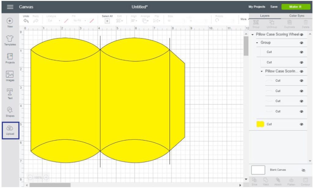 Screenshot of pillow box template to Cricut Design Space