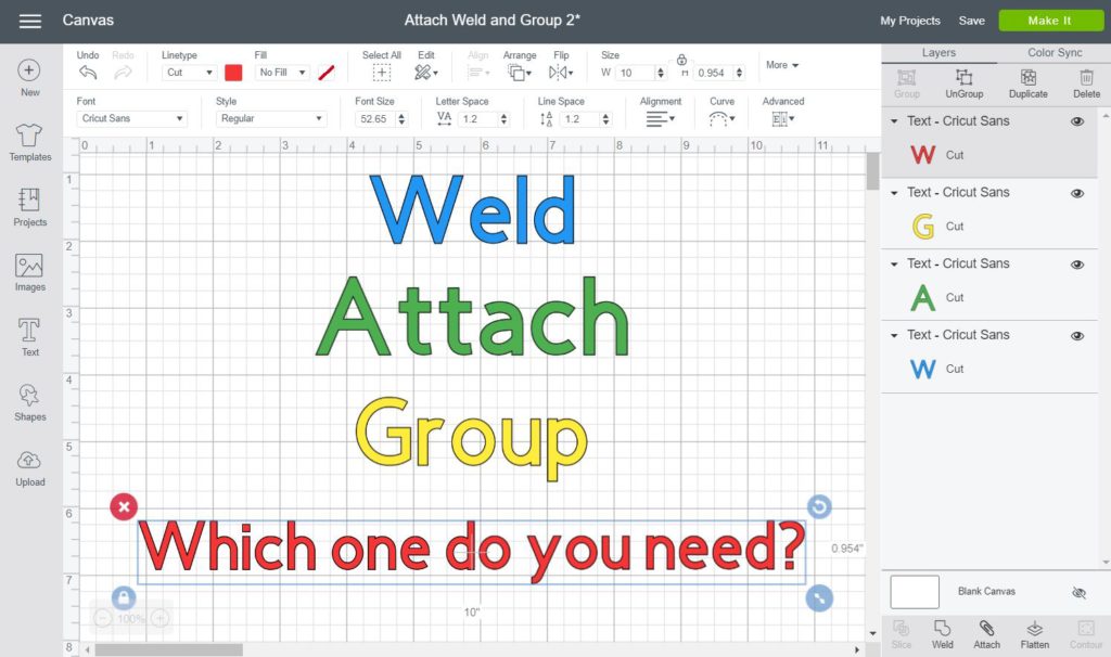 What Do Weld, Attach, & Group mean on Cricut - Screenshot