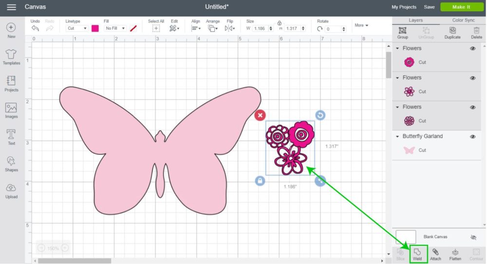 Screenshot - Weld to create a new layer in Design Space.