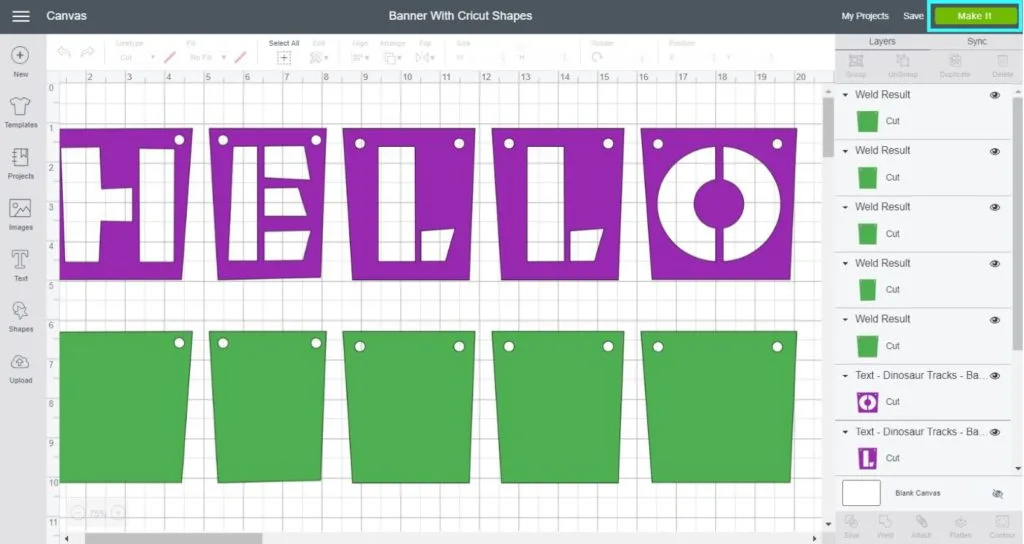 Screenshot Cricut Design Space:  change banner color and resize before you make it