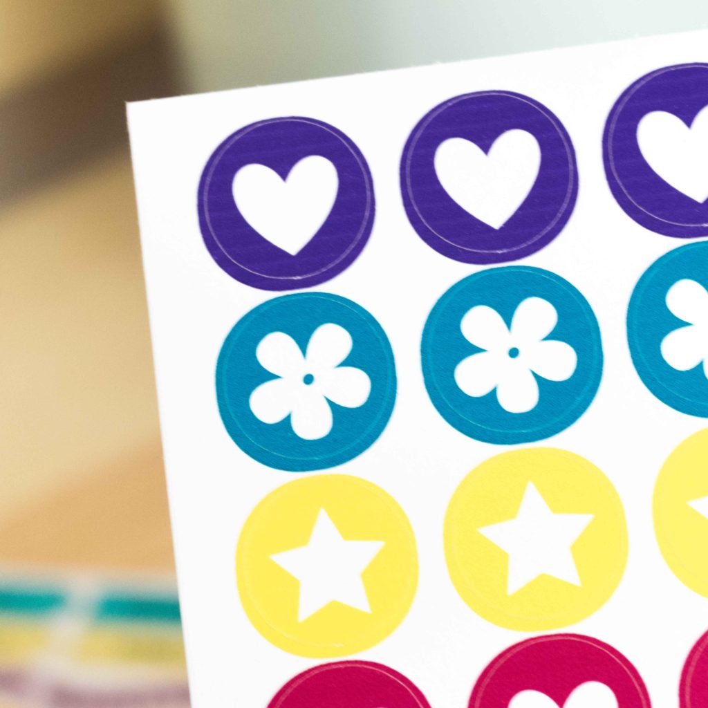 Close look up to the cricut stickers made with cricut