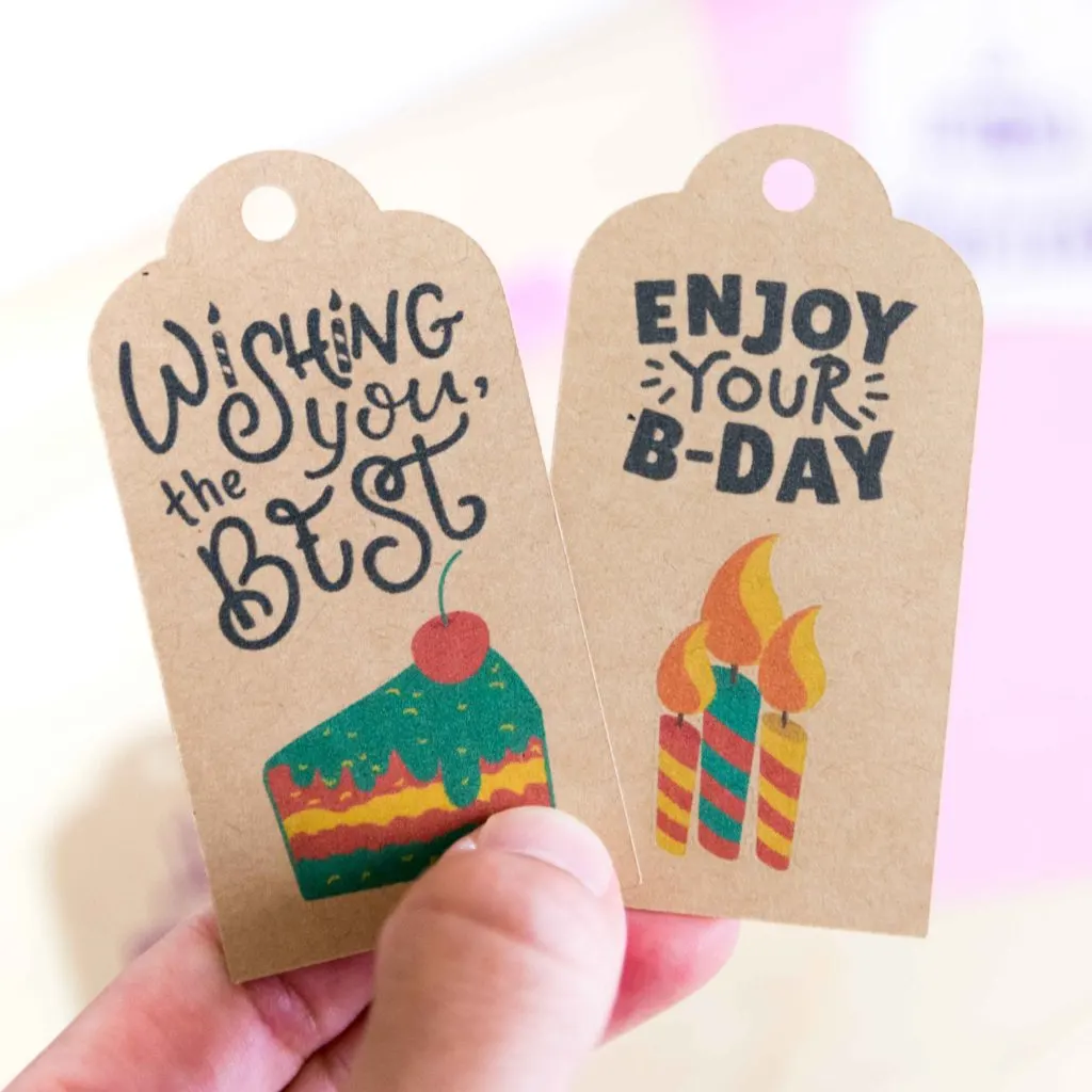 Gift tags made with Cricut Print then Cut in kraft (brown) cardstock paper