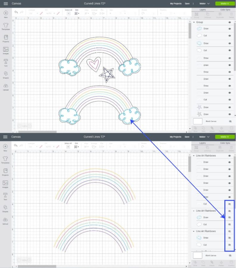 adding curved lines from Cricut's Library