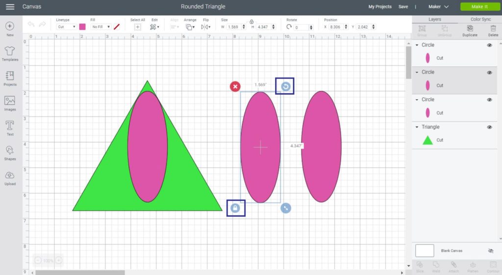 What we need to make a rounded triangle on Cricut Design Space