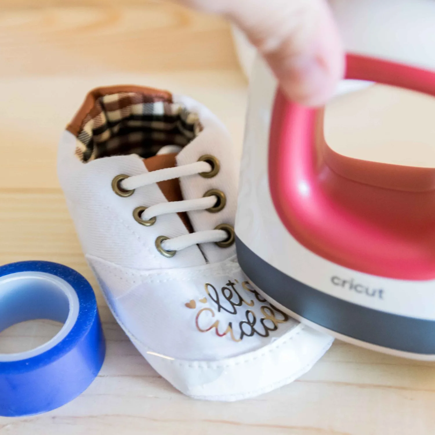 Easypress Mini pressing foil iron on baby shoes