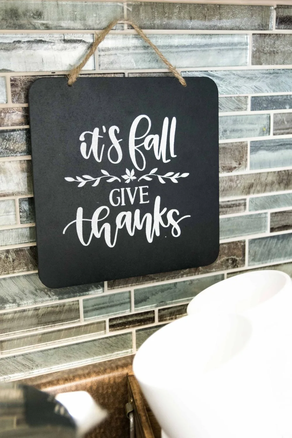 Chalkboard sign for fall made with Cricut