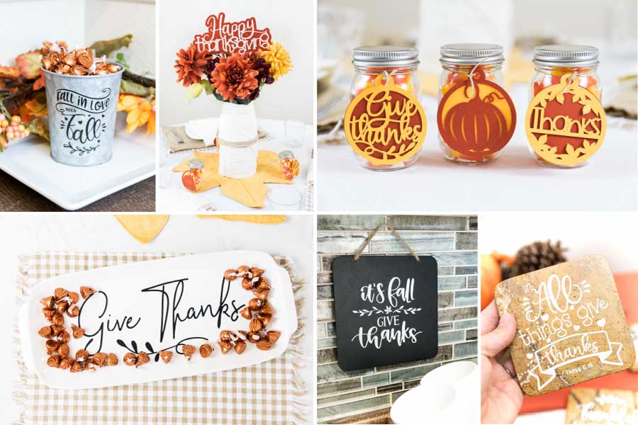 Collage of fall projects made with the Cricut Machine