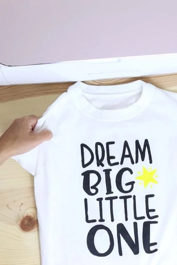 Dream Big Little One t-shirt made with Cricut and freezer paper method.