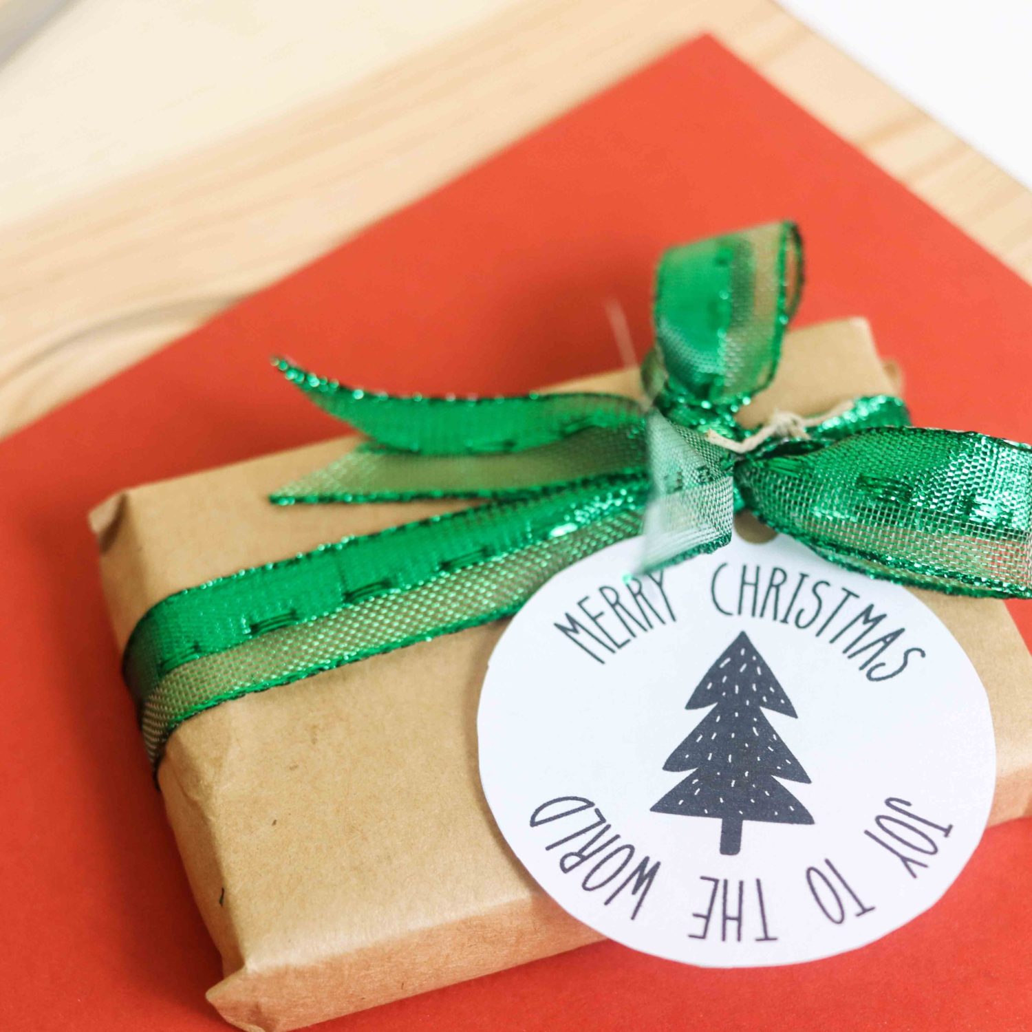 Farmhouse Style Christmas gift tags with a small gift