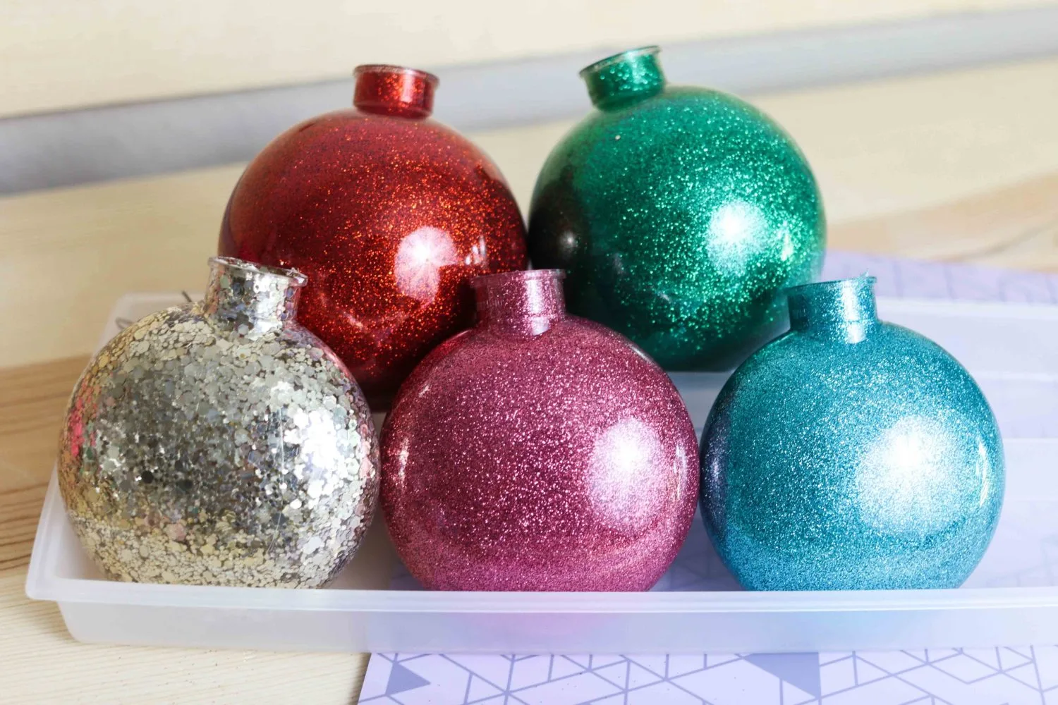 Multiple Christmas Ornament made with polycrylic and glitter