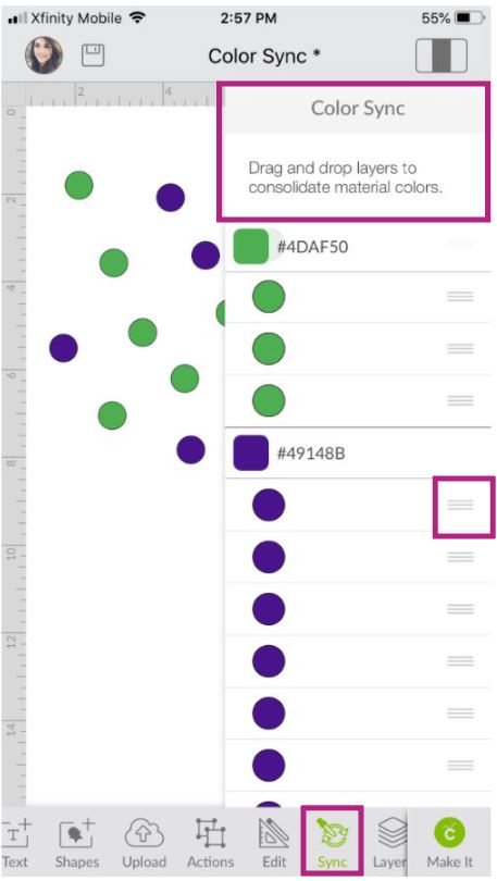 Color Sync in Cricut Design Space App (Phone Ipad)