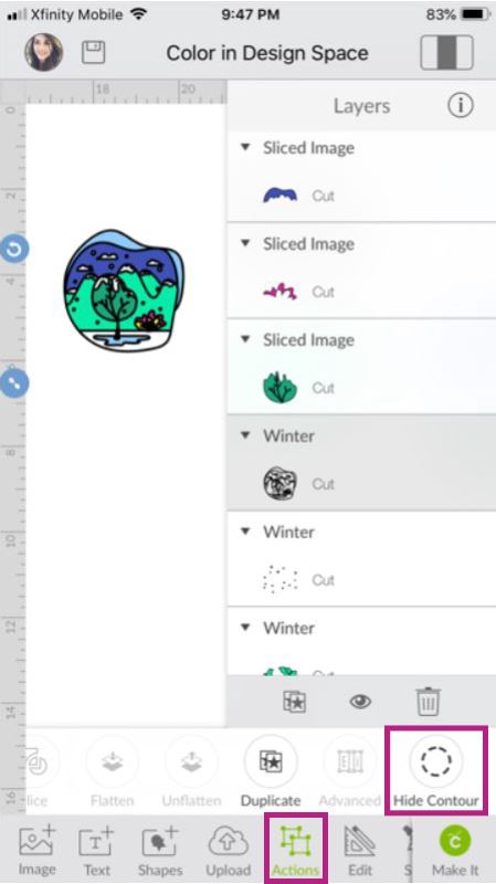 Contour tool to change colors in Cricut Design Space App (Phone Ipad)