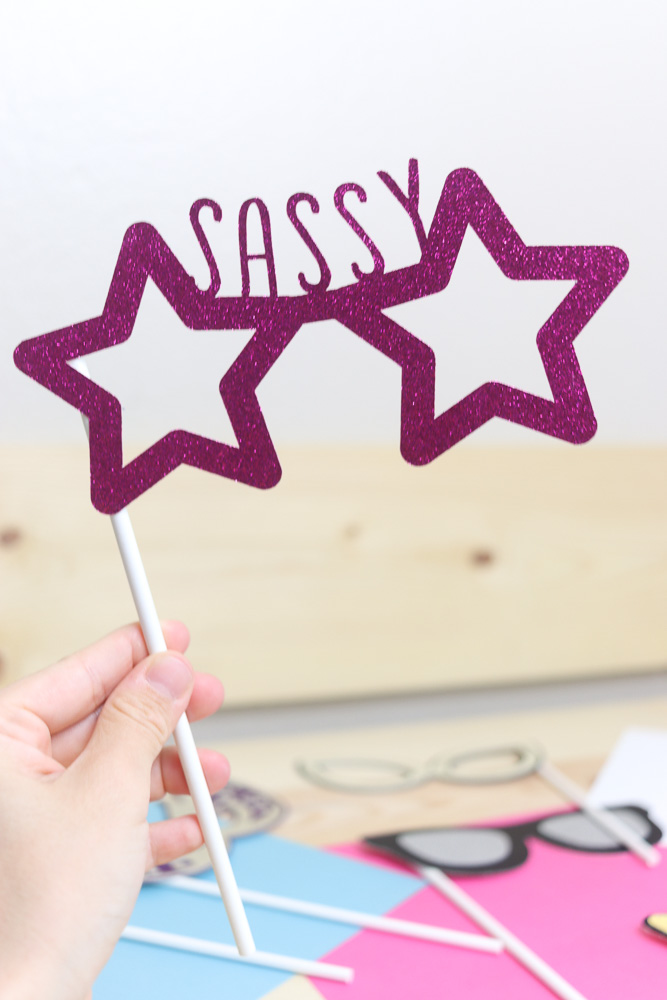 Sassy Glasses Photo prop make with pink glitter cardstock.