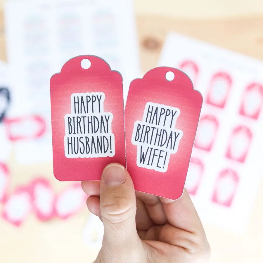 "Happy birthday wife and husband" birthday gift tag free printable
