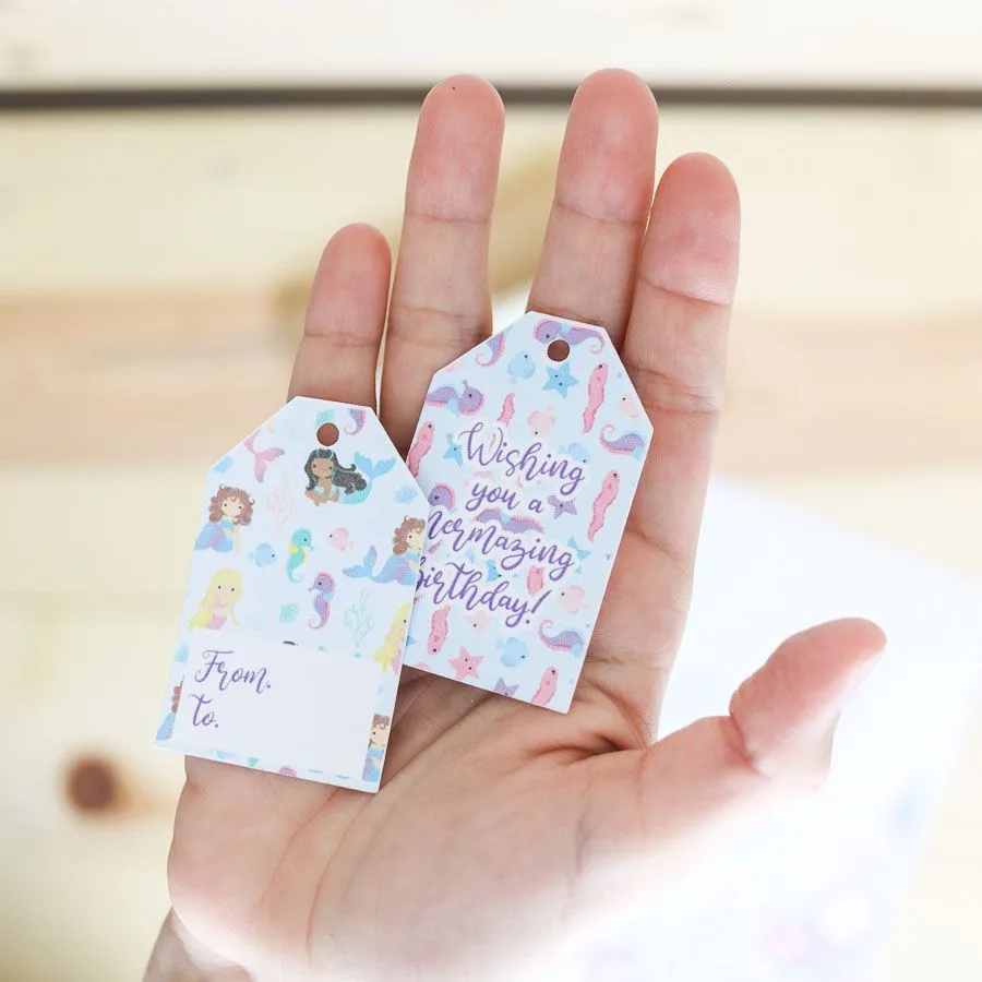 "From/to" and "wishing you a mermazing birthday" birthday gift tags free printable