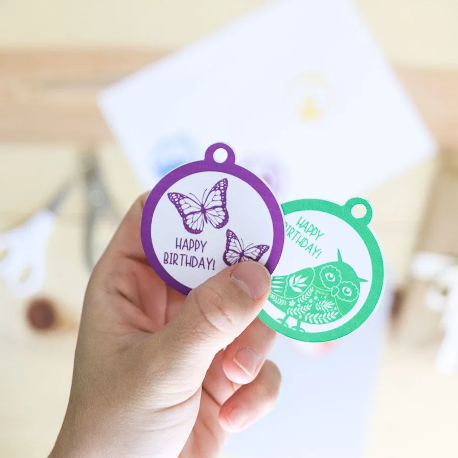 "Butterflies" and "owl" birthday gift tag free printable
