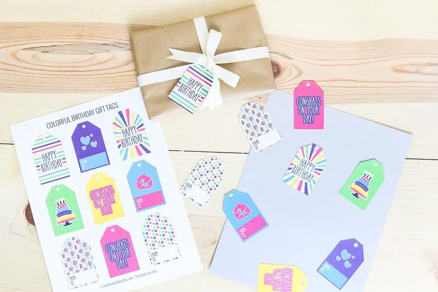 Assorted colorful and bright gift tags