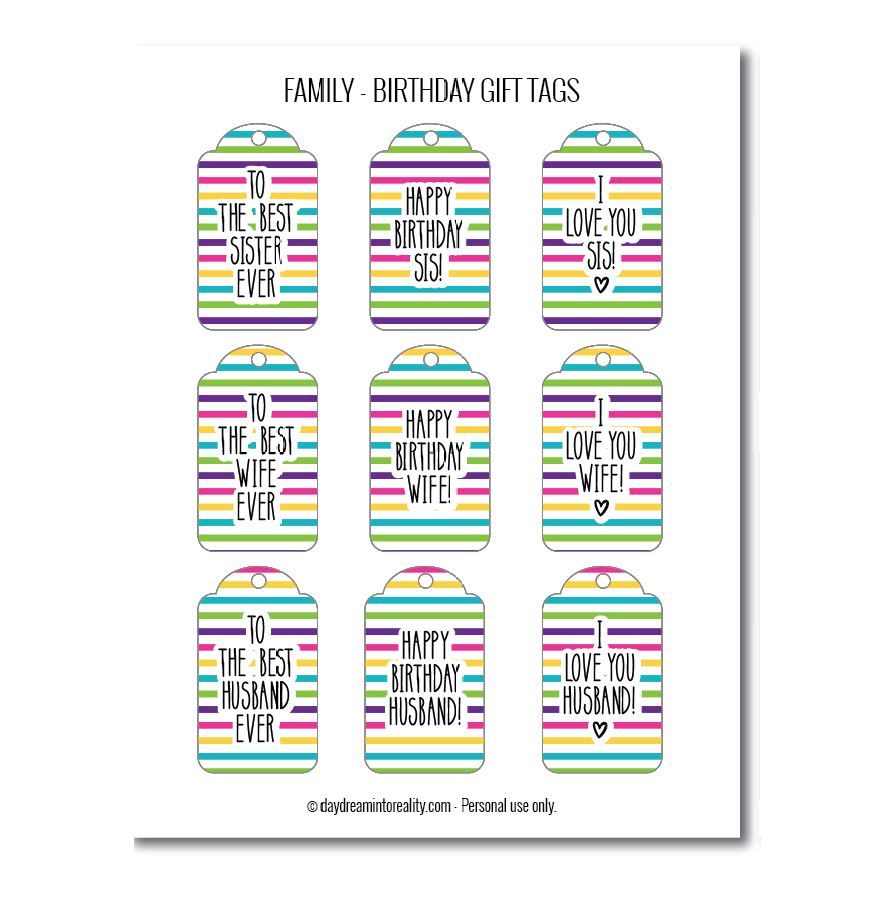 Family birthday gift tags free printables stripes