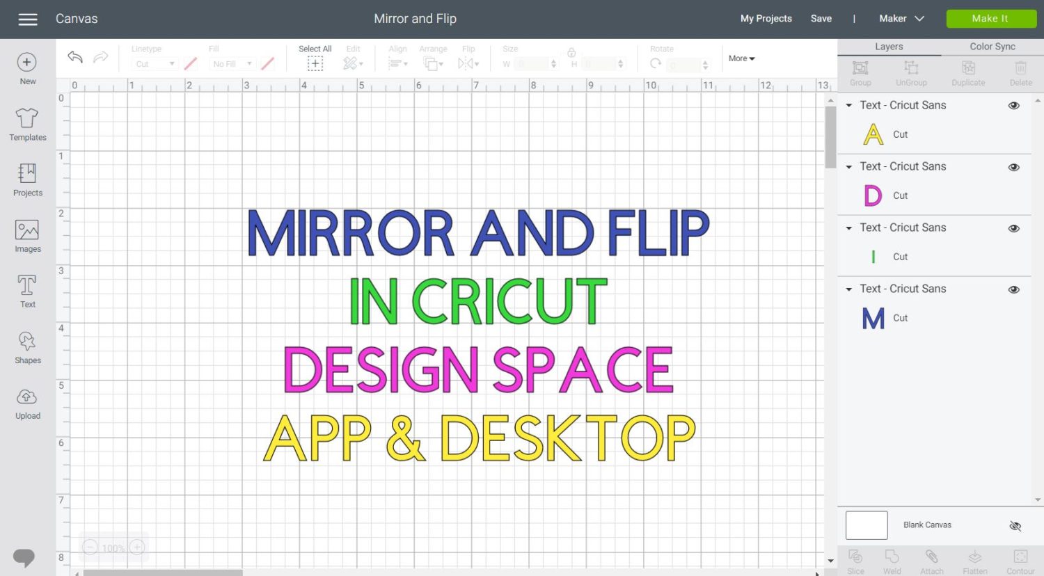 Featured Image Mirror Flip in Cricut Design Space, horizontal.