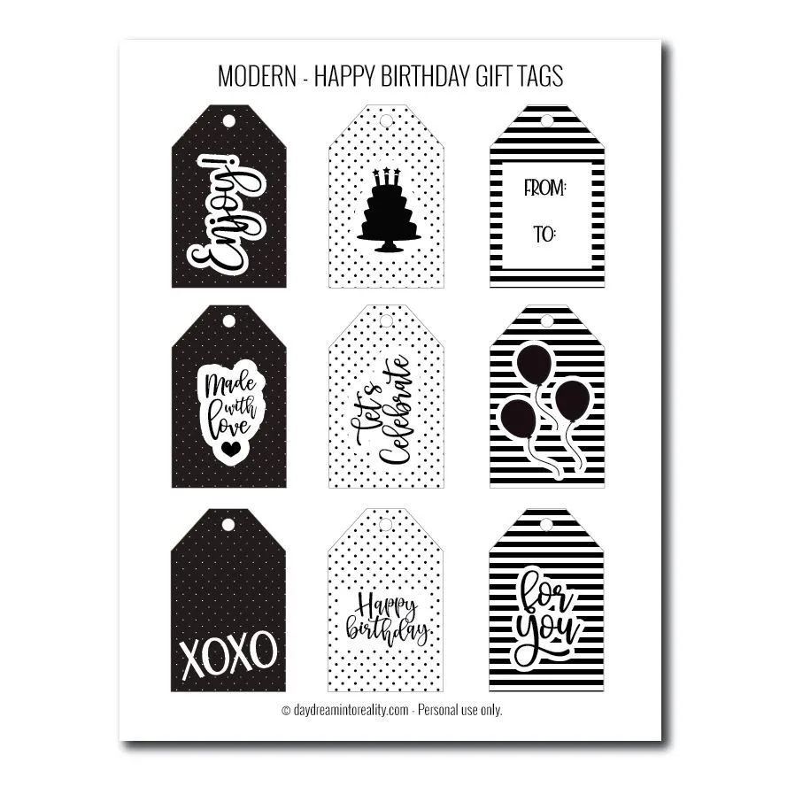 Modern birthday gift tags free printables 