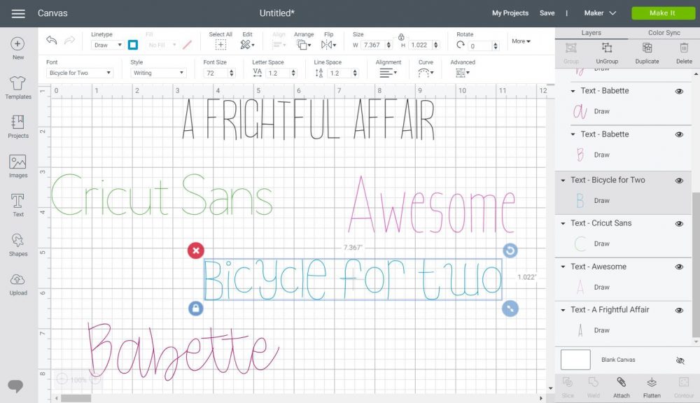 Writing fonts in Cricut Design Space