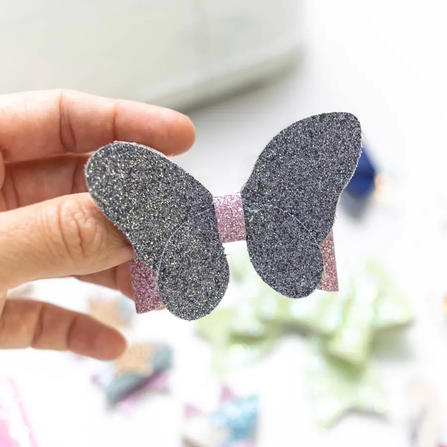 butterfly bow made with fine glitter canvas