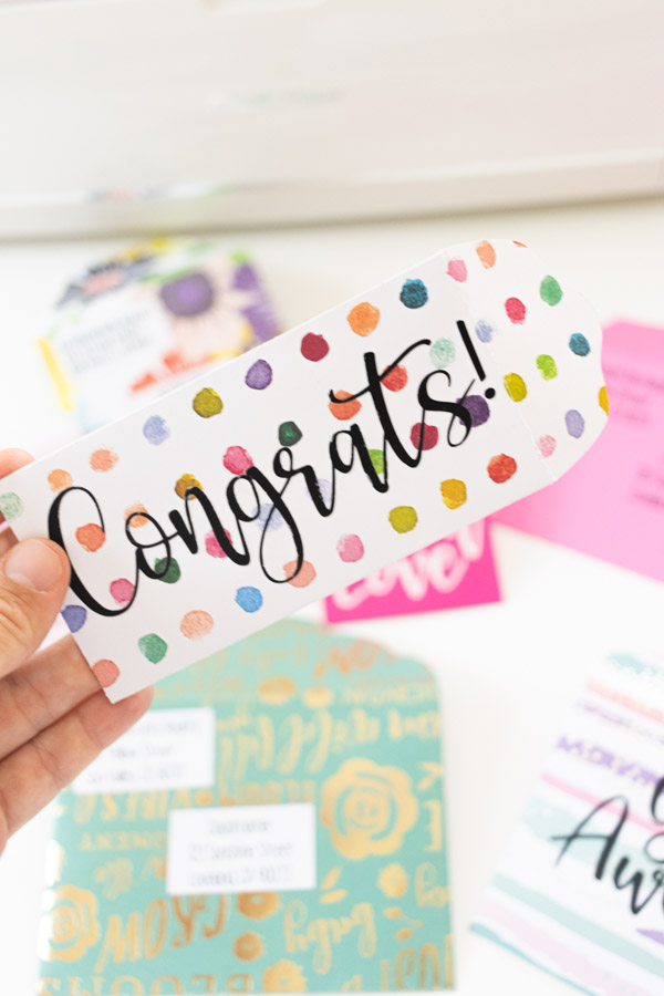 congrats envelope decorated with iron-on