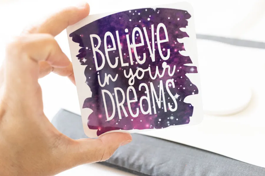 believe in your dreams cork coaster made with infusible ink