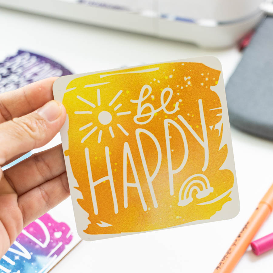 be happy coaster made with infusible ink transfer sheet