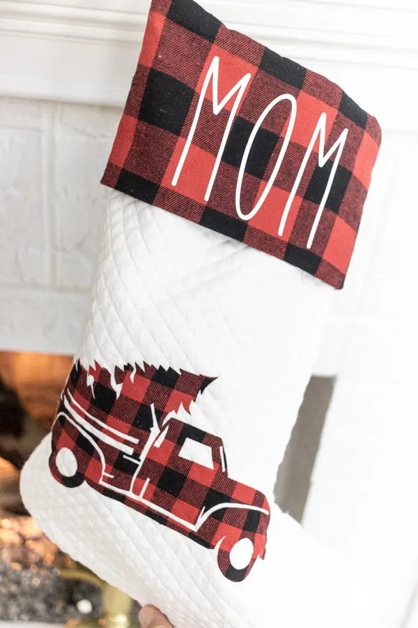 personalized christmas stocking made with Cricut (mom)