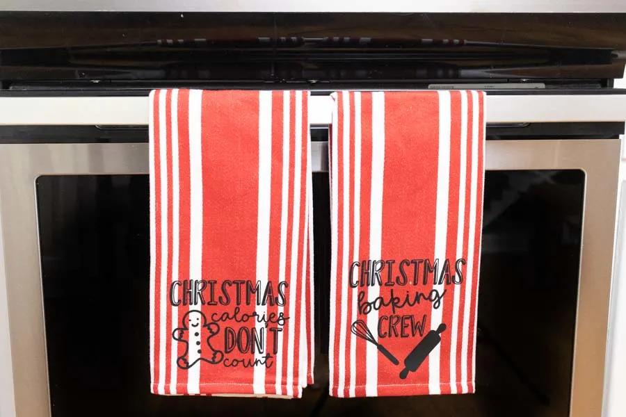 customized with cricut Christmas kitchen towels