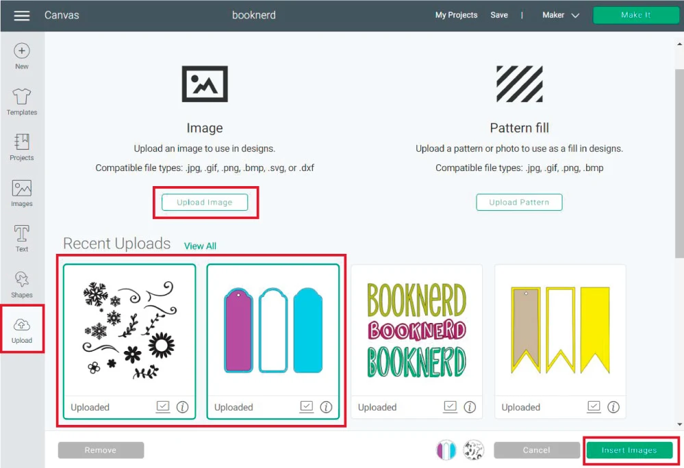Uploading bookmark templates to Cricut Design Space
