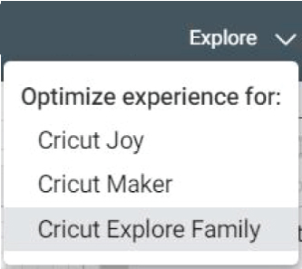 Drop-down menu machine selection Cricut Design Space