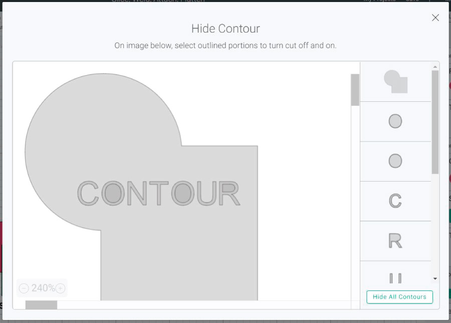 Contour window in Cricut Design Space