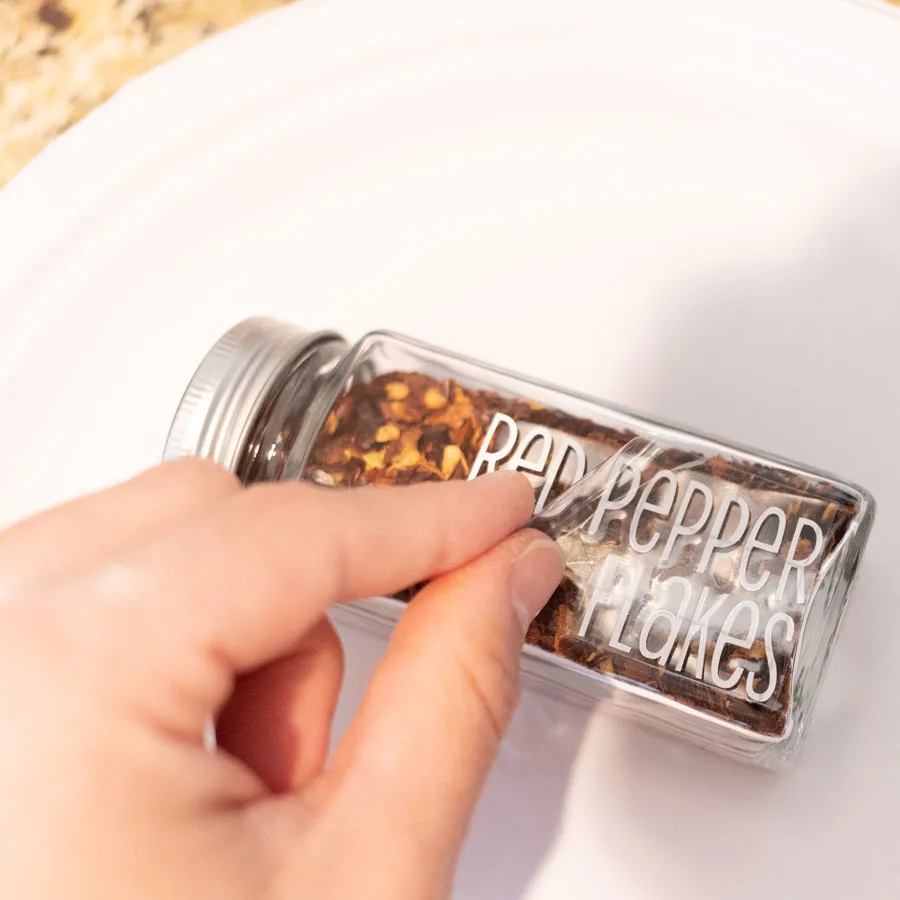 removing transfer tape from spice jar