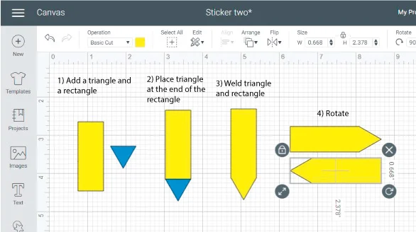 Cricut Design Space Screenshot: step by step on how to add different elements to the Cricut sheet