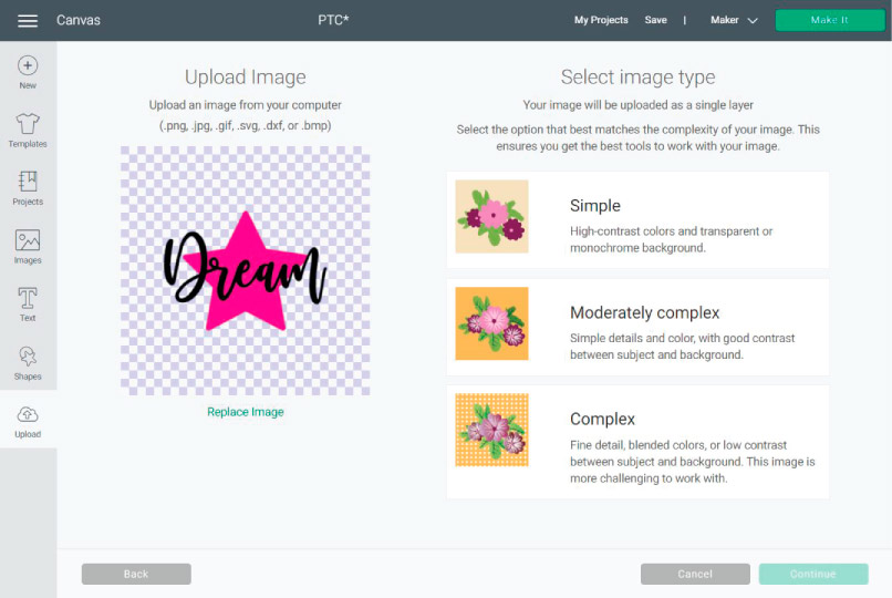 How a PNG Image looks when uploaded to Cricut Design Space