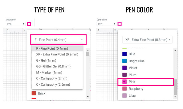 Design Space to choose Cricut Pens and different colors