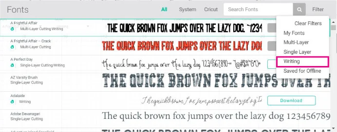 Screenshot Design Space: choosing writing fonts.