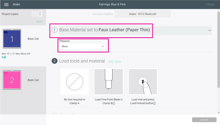 settings for cutting faux leather in cricut design space.